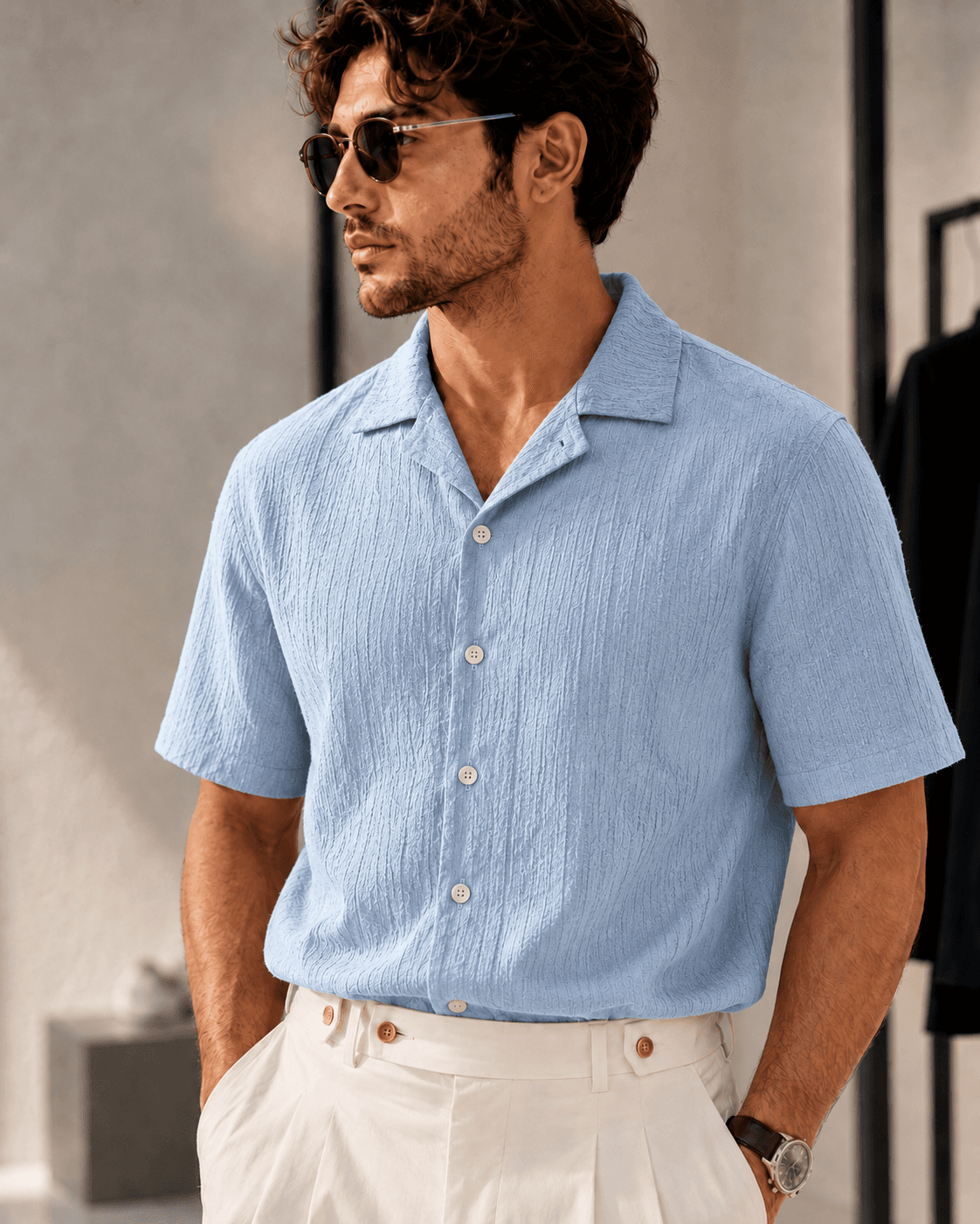 Chemise texturée ciel